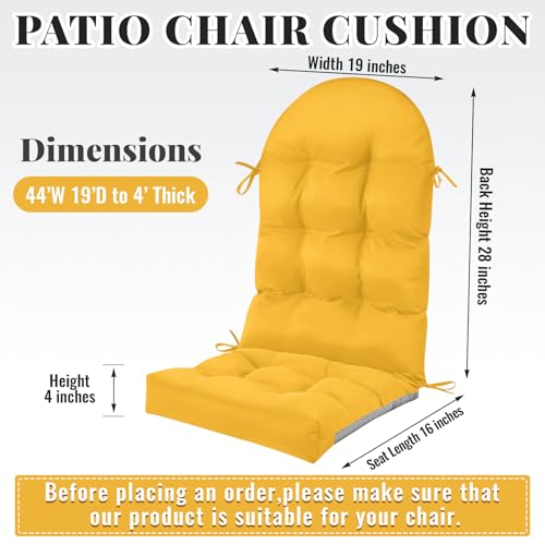 Geelin 2 Pcs Outdoor Patio Chair Cushion Thick High Back Adirondack Chair Cushion Tufted Weather & Fade Resistant Anti-Slip Outside Rocking Chairs Pads with Ties, 44 x 19 x 4 Inch (Amber) - color: Amber