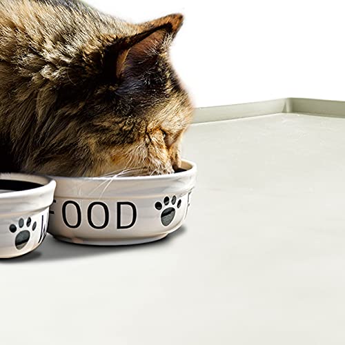 Dog Food Mat,Silicone Waterproof Food Tray,Non Slip Pet Bowl Mats Placemat,0.6" Raised Edge,Suitable for Most Small and Medium Sized Pets,24" x 16" - color: Beige, size: 24" x 16"