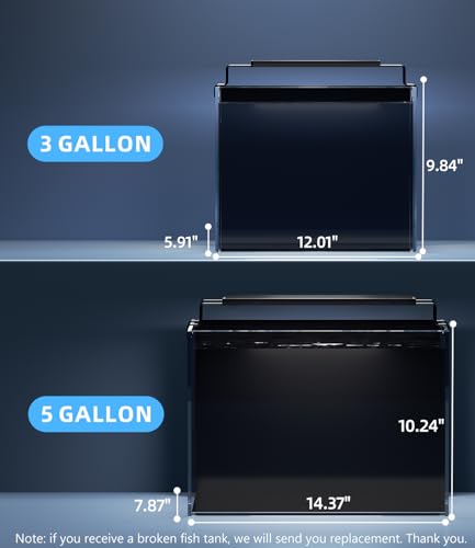 3 Gallon Fish Tank Aquarium Kit with Filter, Heater, LED Light with Timer, Siphon Vacuum Cleaner, Lid, Self-Cleaning Glass Rimless Betta Tank - size: 3 gallon with heater