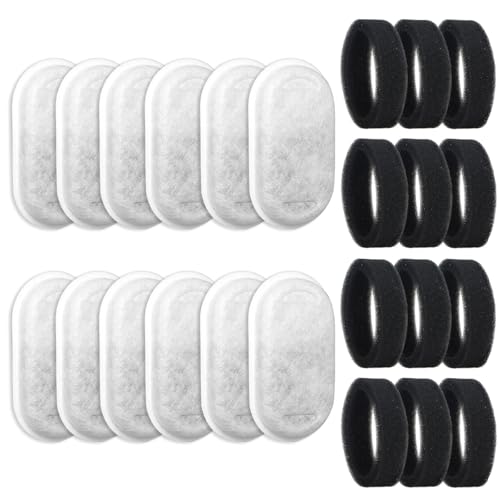 Cat Water Fountain Filter Replacement 24 Pack Filters & Sponges for 67oz/2L & 108oz/3.2L Stainless Steel Pet Water Fountain Filters (12 Filters & 12 Sponges)