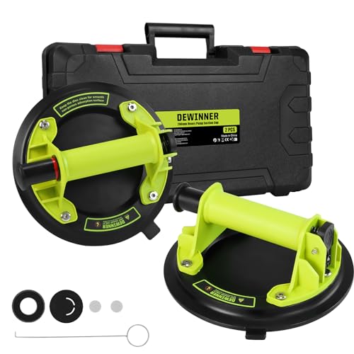 DEWINNER 8" Glass Suction Cups - Heavy-Duty Vacuum Glass Lifter for Windshield Tiles and Granite - 660lbs Load Capacity - 2 Pack Industrial Suction Cup with Carry Case - color: Green