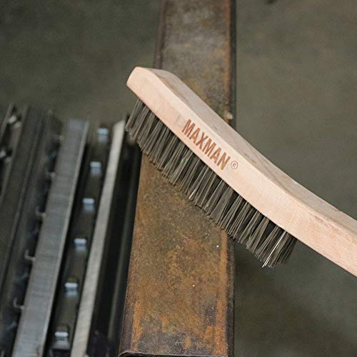 MAXMAN Wire Brush, Heavy Duty Stainless Steel Wire Brushes for Cleaning Rust, Grill Brush, Steel Brush for Paint Removal, Welding, Stiff Bristle Metal Brush with 14" Long Beech Handle, Large - style: 1 Stainless Steel Brush