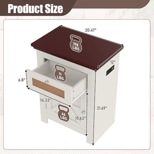 Virubi 10-15 Gallon Fish Tank Stand with Power Outlets, 198LBS Farmhouse Wood Aquarium Stand Furniture with Storage Cabinet and Drawer, Reptile Turtle Tank, Beige Brown