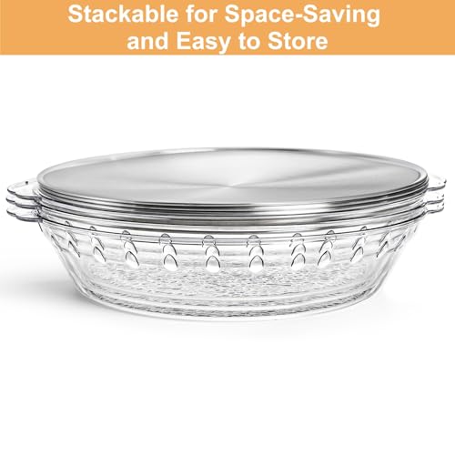 DEAYOU 3 Set 11.8" Chilled Serving Tray for Parties, Round Shrimp Cocktail Serving Dish with Ice Compartment, Ice Serving Bowl Cold Platter for Appetizer, Fruit, Veggie, Salad, Buffet, Keep Food Cold