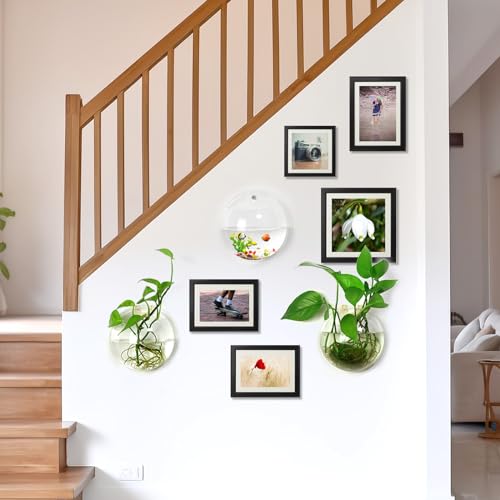 2PCS Wall Hanging Plant Terrarium, Wall Mounted Fish Bowl Tank Clear Flower Pot Aquarium, Acrylic Globe Flower Vase Planter, Wall Fish Bubble Tank for Succulent Plants, Hydroponic Air Plant