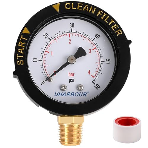 Pool Filter Pressure Gauge 60psi 1/4" NPT Bottom Mount, Pool Pump Pressure Gauge Replacement for Swimming Pool, Spa and Aquarium Valve Filter - size: Lower 60PSI （Start and Clean）, style: Bottom Mount (Start and Clean)