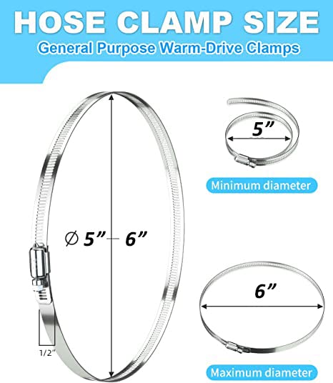 6Pcs 6" Stainless Steel Hose Clamp - Adjustable Worm Gear Hose Clamps for Pipe, Fuel Line, Intercooler, Tube and Automotive Plumbing - style: 6 Inch