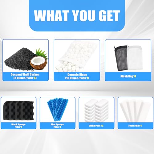 Hedday Replacement Filter Media Compatible with Fluval 406/407 – 37 PCS Aquarium Filter Parts with Biological Sponge Foam, Polishing Pads, and Multi-Function Adsorbing Media for Freshwater & Saltwater - size: Upgrade Pack