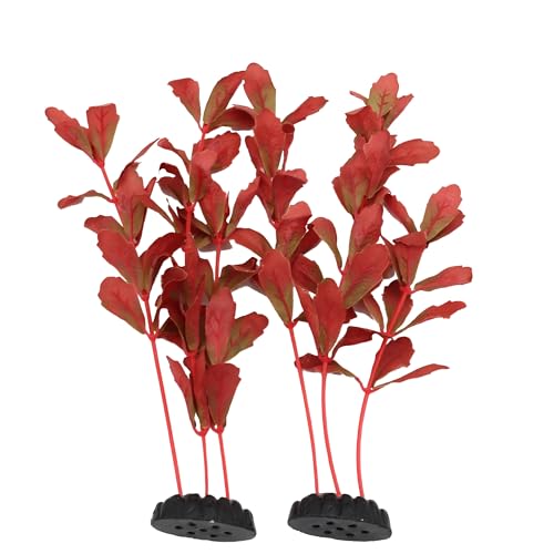 2-Pack 12 Inch Aquarium Silk Aquarium Plants, Artificial Plastic Plant for Small Tank, Goldfish, Fish Hides (Red, 12 Inch) - color: Red