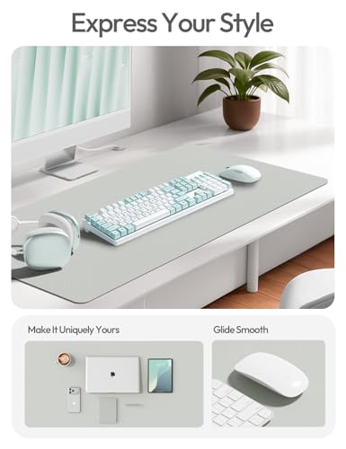 YSAGi Leather Desk Protector, Office Mat, Large Mouse Mat, Non-Slip PU Leather Blotter, Laptop Desk, Waterproof Writing Pad for Office and Home (Light Grey, 47" x 17") - color: Light Grey, size: 47" x 17"