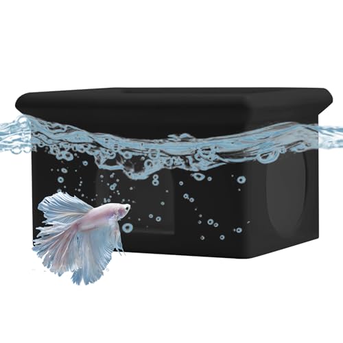 Floating Betta Fish Hammock Cave House for Aquarium, 3D Printed Betta Shrimp Feeder & Hideout Cave Toys, Small Aquarium Feeding Ring Decor, Turtle Fish Tank Decorations Accessories -Black - color: Dark Black