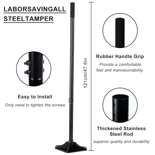 48 Inch Handle Steel Tamper, 8" x 8" Heavy Duty Garden Tamper Tool, Labour-Saving for Levelling Land, Installing Paving Stones and Repairing Pavements