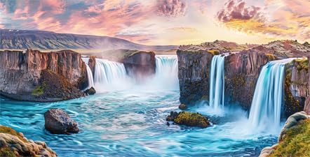 Natural Landscape Waterfall Aquarium Background, Art Natural Landscape Theme Fish Tank Background, Crawling Terrarium Background 24X16IN with 8 EVA Double-Sided Tape - color: Landscape03, size: 24X16in/60X40cm