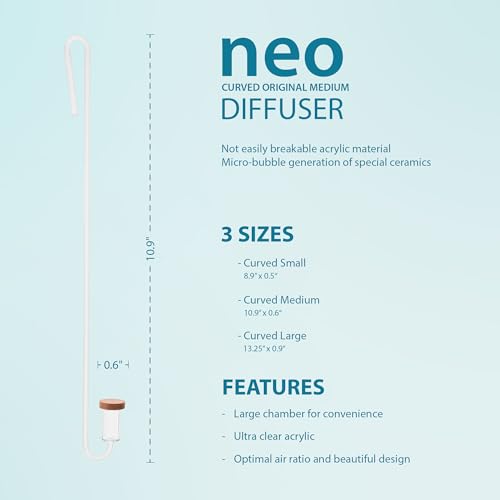 Aquario Neo CO2 Aquarium Diffuser - CO2 Diffuser Aquarium Kit, CO2 Diffuser for Aquarium Plants, CO2 System for Aquarium - Curved Original Diffuser, Medium - size: Medium