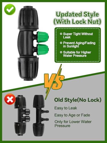 Kalolary 20PCS Locked Barbed Tee Connectors, 1/2" to 1/4" Drip Irrigation Fittings Kit 12/16mm to 4/7mm Tube Lock Female Connector 4-Way Barbed Lock Irrigation Parts for Watering System (Black Green) - color: Black Green 1/2" to 1/4" 4-Way