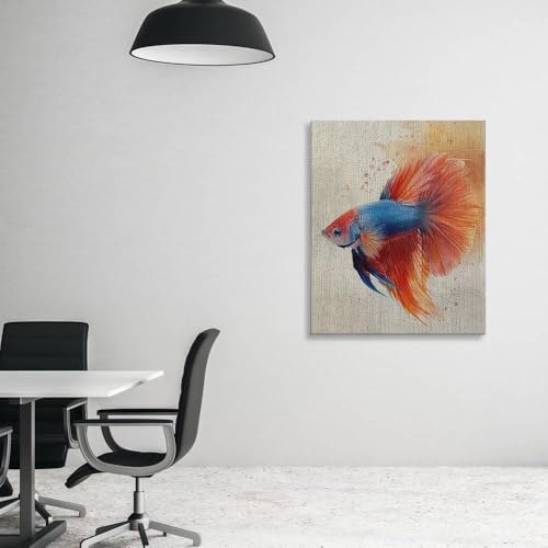 CanvasWis Betta Fish Garden Exotic Vintage Art Design 1 Printed Canvas Wall Art For Family Home Decor Living Room Bathroom Bedroom Gifts Wall Decor Keepsakes Ready to Hang - color: Design 1, size: X-Large(16x24in)