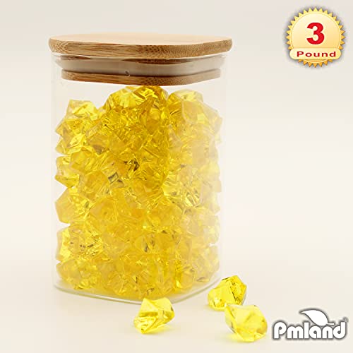PMLAND Clear Fake Ice Rocks – 550 Pcs Large Yellow Acrylic Gems Crushed Plastic Diamonds, 3 Lbs / 2.25 Quarts Bulk Vase Filler for Centerpieces Wedding Theme Décor Aquarium Table Scatter - color: Yellow