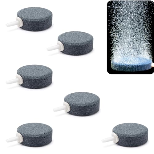 1.6 Inch Aquarium Air Stones Disc Oxygen Diffuser Bubble Air Stone of Aquarium Air Pump Accessories for Nano Air Pumps Fish Tanks Buckets Small Ponds and DWC Reservoirs - color: Grey, size: 6 PCS Stone Disc