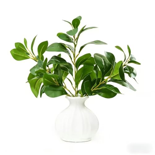 16" Artificial Branches in White Textured Ceramic Vase Lifelike Faux Greenery Table Centerpiece Modern Fake Plant for Home Office Desk Shelf Bedroom Bathroom Decor - color: Plant D