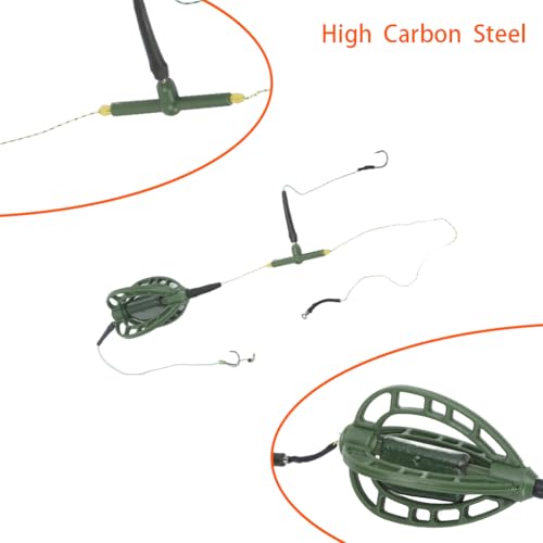 Carp Fishing Bait Cage Feeder with Wire Hook Rigs, Sturdy European Style Long Line Nesting Trap Device Inline Method Inserted Weight Quick Sinking Durable Angler Lure Equipment Tackle 2PCS - size: 48G
