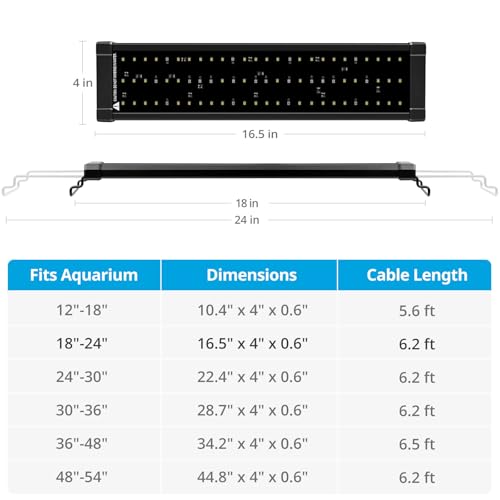 NICREW ClassicLED Plus LED Aquarium Light with Timer, 15 Watts, for 18 to 24 Inch Fish Tank Light, Daylight and Moonlight Cycle, Brightness Adjustable - size: 18 - 24 in