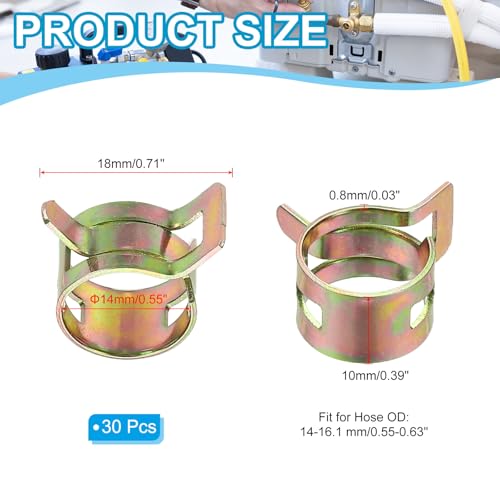 PATIKIL Spring Band Hose Pipe Clamps for 14-16.1 mm OD Hose, 30 Pack Silicone Vacuum Constant Tension Band Clips for Fuel Line Silicone Air Hose Tube Water Pipe, Gold - size: 14-16.1 mm