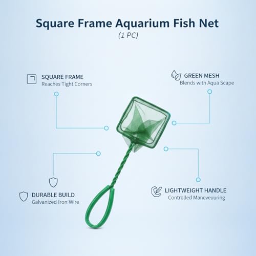 Square Frame Aquarium Fish Net with Green Mesh (1 PC) - size: 7.48 x 2.56 x 2.56"