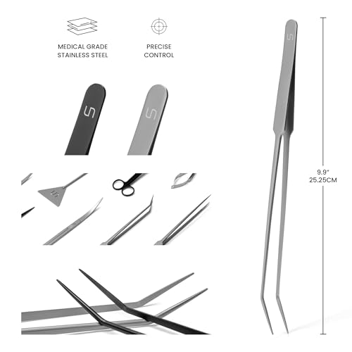 Ultum Nature Systems UNS Aquascaping Tools - Stainless Steel, Rust Resistant, Freshwater Planted Tank, Saltwater Reef Aquarium Maintenance Accessory - Planting, Coral Setting - Curved Pinsettes, Grey - color: Grey
