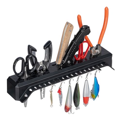 KEMIMOTO Fishing Tool Holder for Boat, Fishing Hook Knife Pliers Holder for Boat, Marine Tackle Rack Holder, Fishing Bait and Lure Organizer, Small, Black, KMB1624-01005-BK