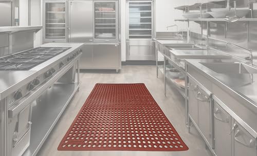 Rhino Mats K-Series Commercial Drain Mat (Terra Cotta) – 3' x 5' x 0.5” Anti-Fatigue Rubber Floor Mat for Kitchens, Bars, Pool, Gym | Non-Slip Molded Rubber Mat with Posi-Trac Underside - size: 3' x 5' x 0.5" Terra Cotta