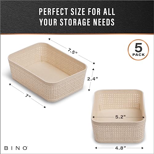 BINO | Woven Plastic Basket | XS (Natural), 5-Pack | THE JUTE COLLECTION | Home Organization, Space - Saving Storage, Stylish Design | Jute Basket | Plastic Storage Basket - color: Natural, size: 5PK- XS
