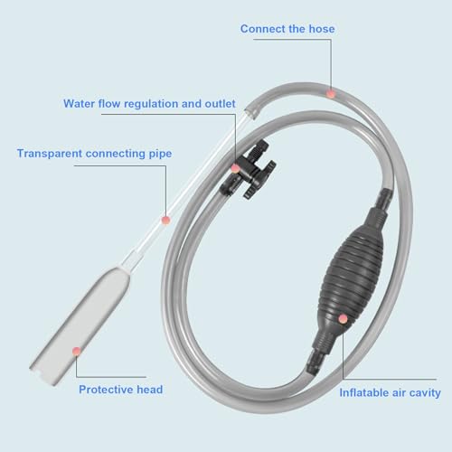 Fish Tank Vacuum Gravel Cleaner Flows Adjustable Fish Tank Siphon with Manual Pump & 3 Different Nozzles Quick & Conveneint Aquarium Water Changer for Home