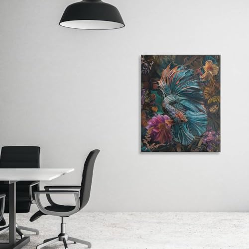 CanvasWis Betta Fish Ornamental Boho Art Design 1 Printed Canvas Wall Art For Family Home Decor Living Room Bathroom Bedroom Gifts Wall Decor Keepsakes Ready to Hang - color: Design 1, size: X-Large(16x24in)