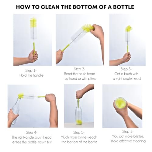ALINK 3-Pack Long Narrow Neck Bottle Cleaning Brush for Beer, Wine, Flask, Thermos, Sport Well, Brewing Bottle and Hummingbird Feeder and Long Narrow Neck Sport Bottles - color: Ligth Green