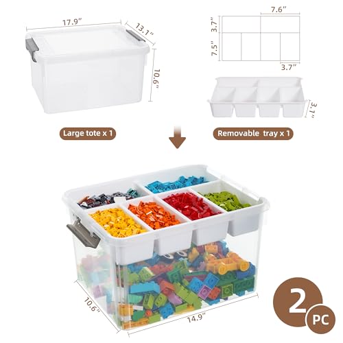 Citylife 32 QT Plastic Storage Bins with Removable Tray Large Stackable Storage Containers for Organizing Craft Storage and Storage Craft, Clothes, Files, Office Supplies, 2 Packs - size: 32 Qt- 2 Pack