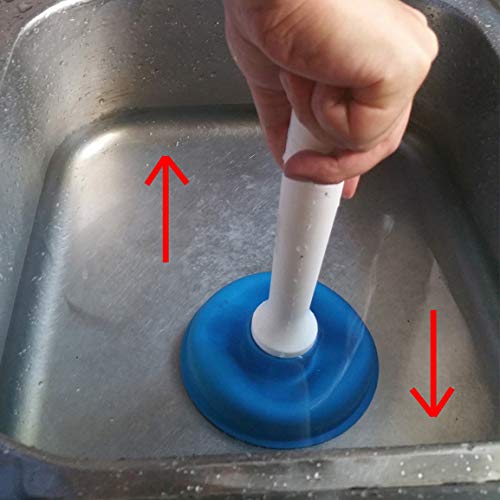 Drain Plunger, Small Hand Force Plumber Helper, Little 4 inch Cup Clog Remover, Tiny Rubber Unclogger in 9" Short Handle for Kitchen Sink, Bathroom Toilet, Shower Bath Tub (Blue) - color: Blue