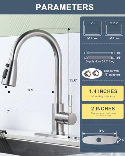 Kitchen Faucet with Air Gap: WOWOW Stainless Steel Kitchen Sink Faucet and Dishwasher Air Gap Kits for Kitchen Sink 2 or 4 Hole, Brushed Nickel Finish - color: A: Brushed Nickel, style: Kitchen Faucet with Air Gap Kit