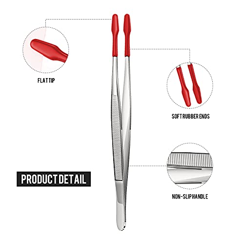 Honoson 2 Pieces Rubber Tipped Tweezers PVC Rubber Coated Soft Non Marring Flat Tip Lab Industrial Hobby Craft Tweezers Tools Jewelry Coin Stamp Tongs(Red) - color: Red
