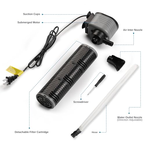 SainSmart XpertMatic 45W Aquarium Filter, Submersible Fish Tank Filter Water Pump for Up to 220 Gallon Fish Tank, 3 Stages 792 GPH Biochemical Sponge Filter, for Aquarium Filtration/Oxygenation - size: 45W(792GPH) for Up to 220 Gallon