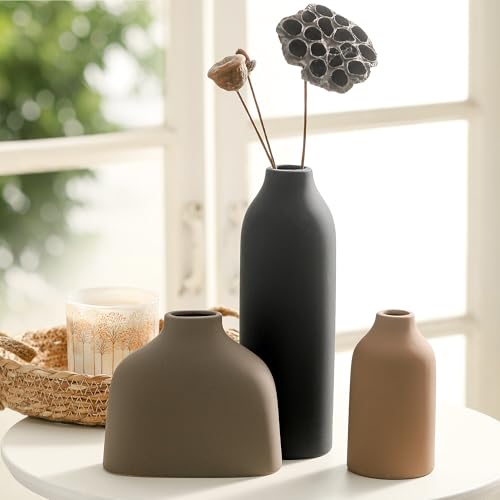 Ceramic Vase Set of 3,Flower Vase Home Decor,Modern Farmhouse Decor, Pampas Grass Dried Fresh Flowers,Bedroom,Living Room,Bookshelf Decoration, Centerpiece Table Decor,Boho Decor. - color: Multicolor