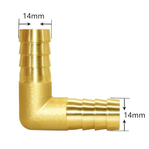 Joywayus 5PCS 1/2"(14mm) Hose ID/Hose Barb 90 Degree L Right Angle Elbow Union Brass Fitting Water/Fuel/Air (1/2"L 14mm)
