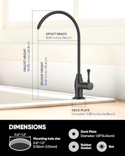 WEWE Vintage Drinking Water Faucet, Lead-Free Stainless Steel Kitchen Water Filter Faucet for Reverse Osmosis System, Non-Air Gap RO Beverage Faucet, Matte Black - color: Matte Black, style: Antique
