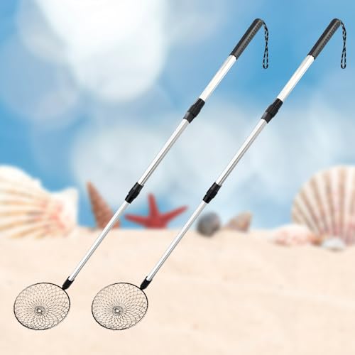 2PCS Sand Sifter for the Beach, Sand Scoop Adjustable Shell Sifting Shovels, Sea Shell Scooper with Long Handle, Sand Shovel Sifter Shark Tooth Sifter for the Beach