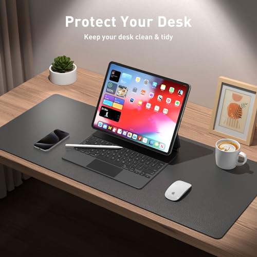 Aothia Leather Desk Pad Protector, Mouse Pad, Office Desk Mat, Non-Slip PU Leather Desk Blotter, Laptop Desk Pad, Waterproof Desk Writing Pad for Office and Home (Gray,23.6" x 13.7") - color: Gray, size: 23.6" x 13.7"