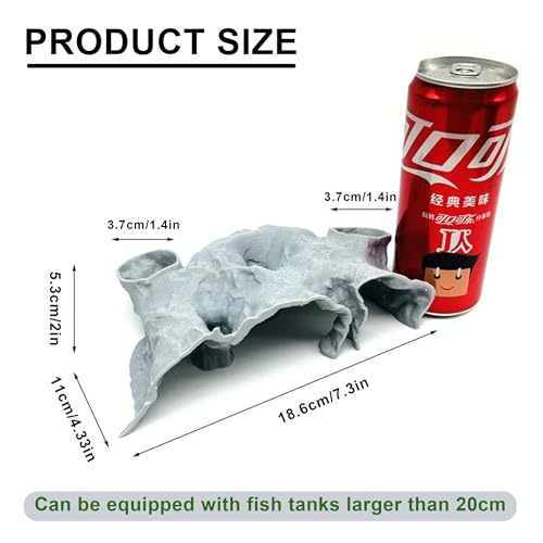 LIYAOLI Aquarium Cave Tunnel Hideout - 3D Printed Fish Tank Cave Decor for Pleco,Friendly Sinking Base Shrimp/Betta Fish Hideout for Aquarium with Viewing Ports (M - Grey) - color: M - Grey