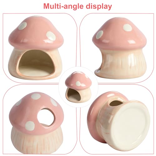 AnRui Ceramic Betta Fish Tank Accessories Decor Cute Mushroom House Aquarium Decoration Hideout Cave Ornament for Small Fish, Shrimp, Goldfish and Reptiles (Pink) - color: Pink