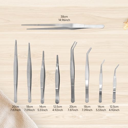 4-Pack 5" Stainless Steel Tweezers, Precision Serrated Straight and Curved Tip for Cooking/Crafts/Terrarium (Non-Slip) - size: 5inch Straight and Curved Tip
