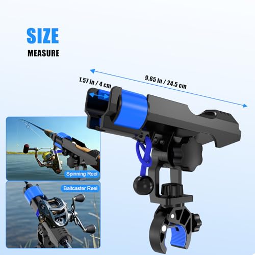 Fishing Rod Holder for Boat, Clamp on Fishing Pole Holders for Boats Fit Round Tube, Secure Rod Holders with Protective Bungee Cords and Sliding Loop for Anglers Gift