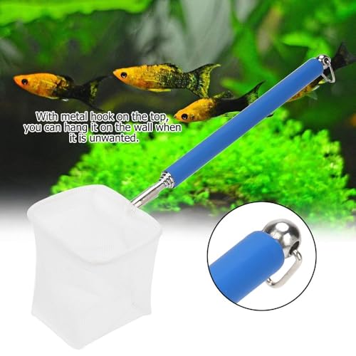 20-57.5cm Stainless Steel Adjustable Aquarium Fish Shrimp Net with Wall Hook Expandable Fishing Net for Tank Cleaning and Hexapod Catching - style: Blue Square Net