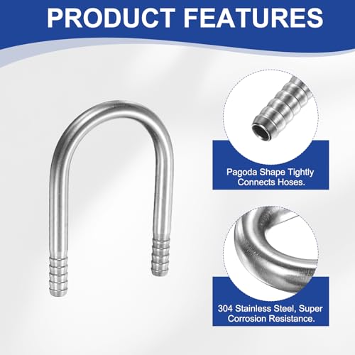 PATIKIL 1/4" (6mm) x 1/4" (6mm) Hose Barb Fittings, 1 Pcs 304 Stainless Steel U Shaped Joint Connector Barbed Fitting Metal Splicer Mender for Fuel Air Liquid Gas Water Pipes, Silver - size: 1/4" (6mm)